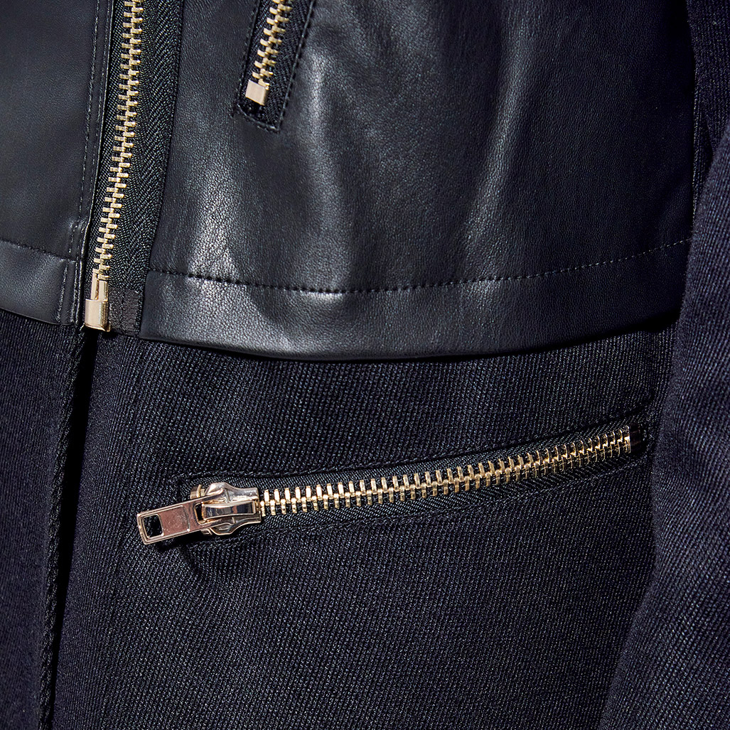 TAM  Manteau régular noir Femme bi matière