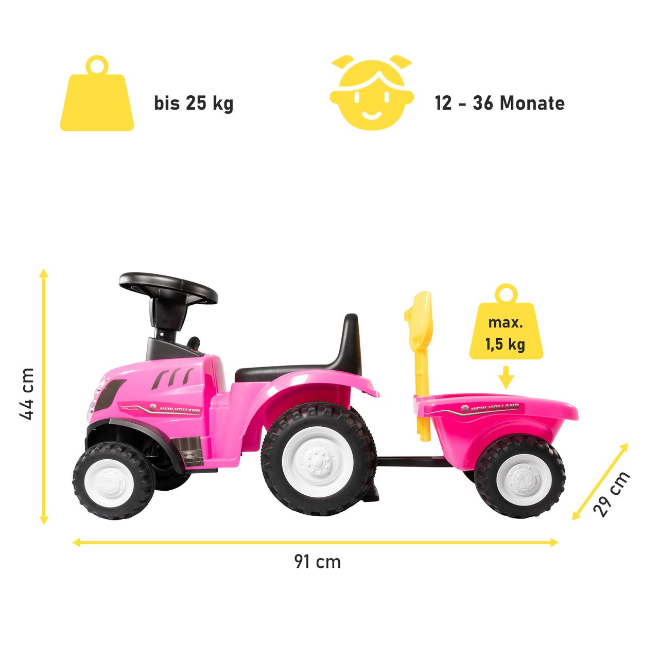 Lemodo Rutschauto Traktor New Holland mit Anhänger, pink