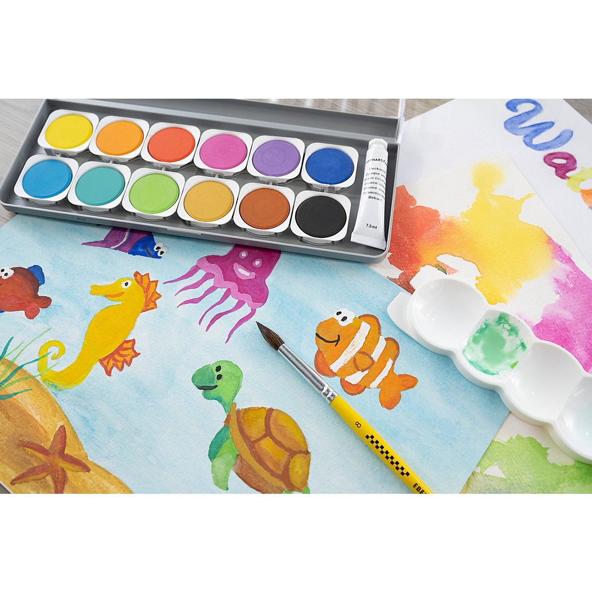Deckfarbkasten Winner, 12 Farben, inkl. Mischpalette & Deckweiß