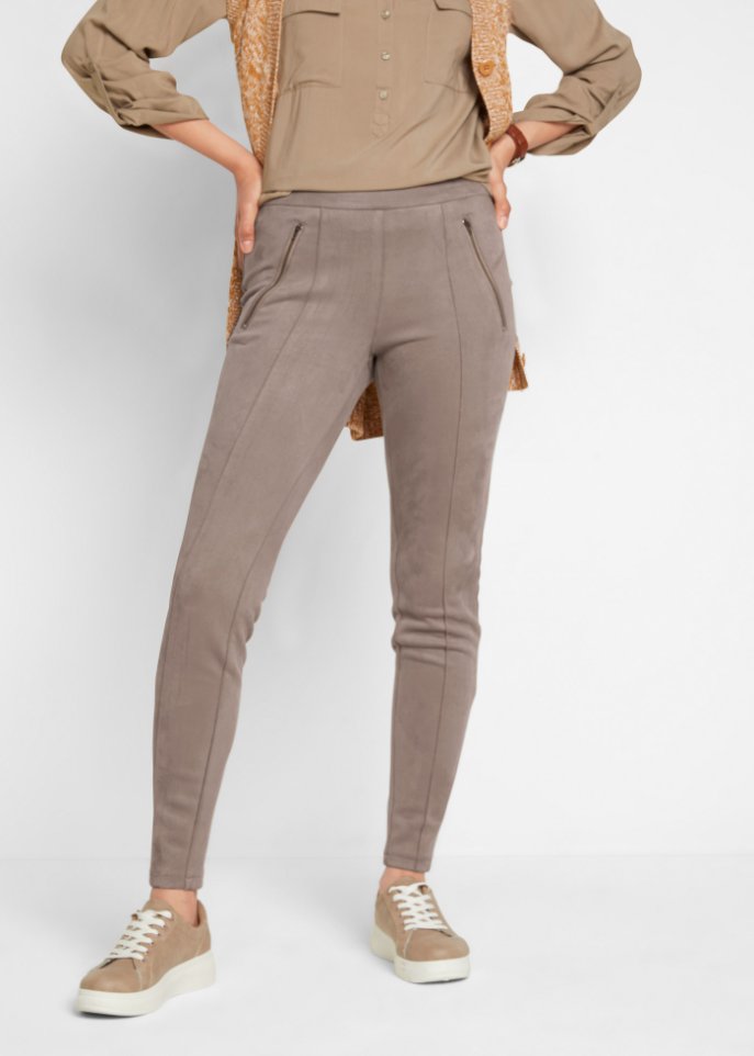 Velourslederimitat-Hose mit Biesen und Stretch-Anteil, Komfortbund