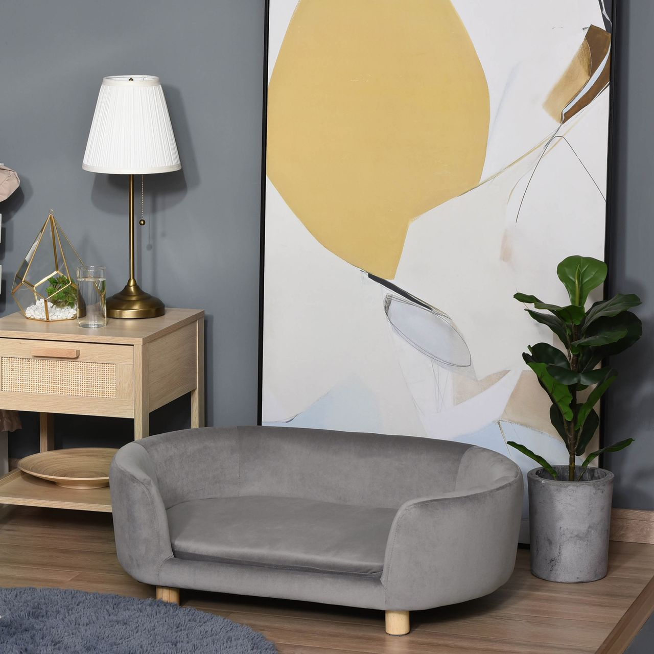 PawHut Katzensofa Haustiersofa Hundesofa Samt moderne Hellgrau