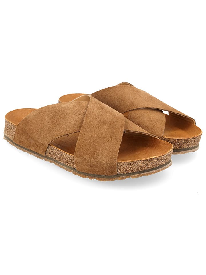 HAFLINGER Leder-Pantoletten in Hellbraun günstig kaufen