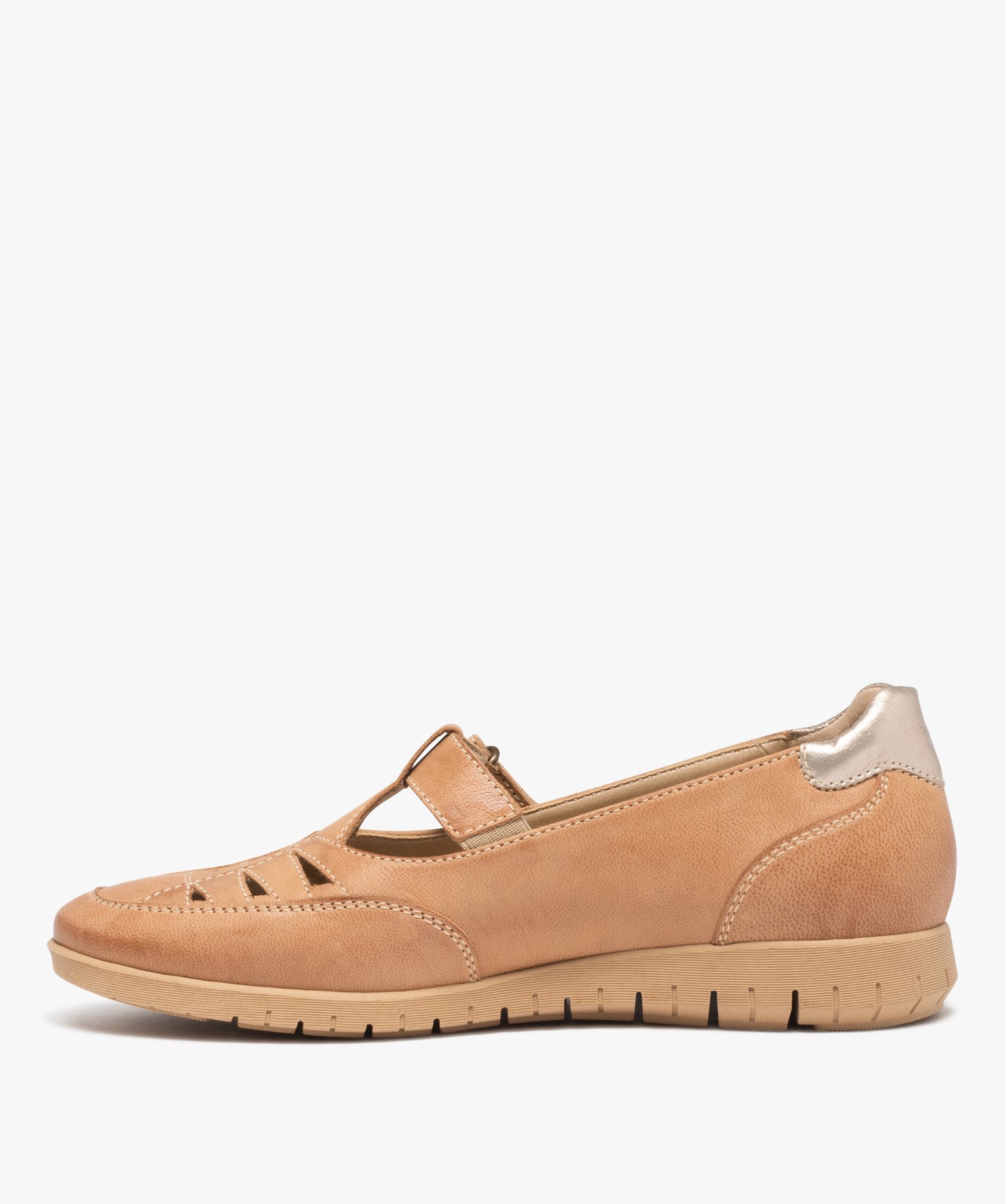 Mocassins femme confort dessus cuir uni ajouré marron | GEMO