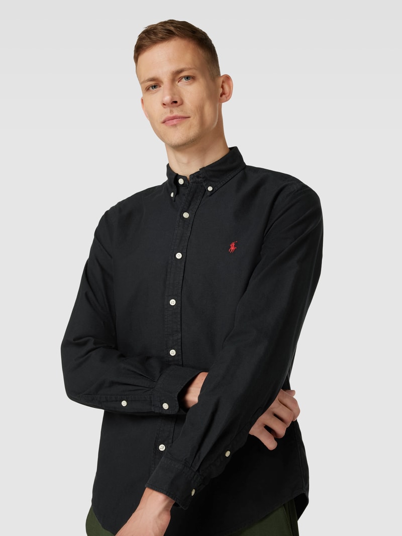 Slim Fit Freizeithemd mit Label-Stitching in schwarz