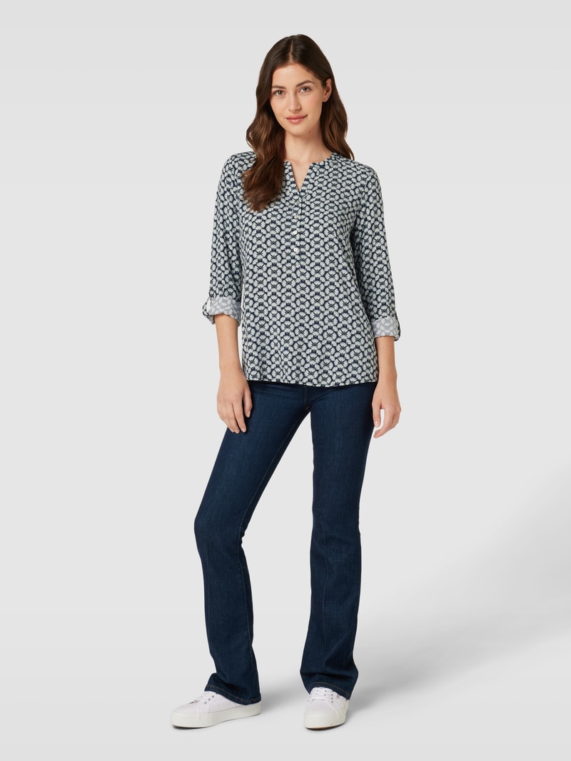 Bluse aus Viskose mit grafischem Allover-Muster in dunkelblau