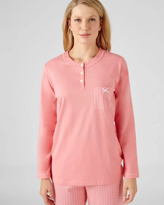 Pyjama-tunique en pur coton peigné, manches longues