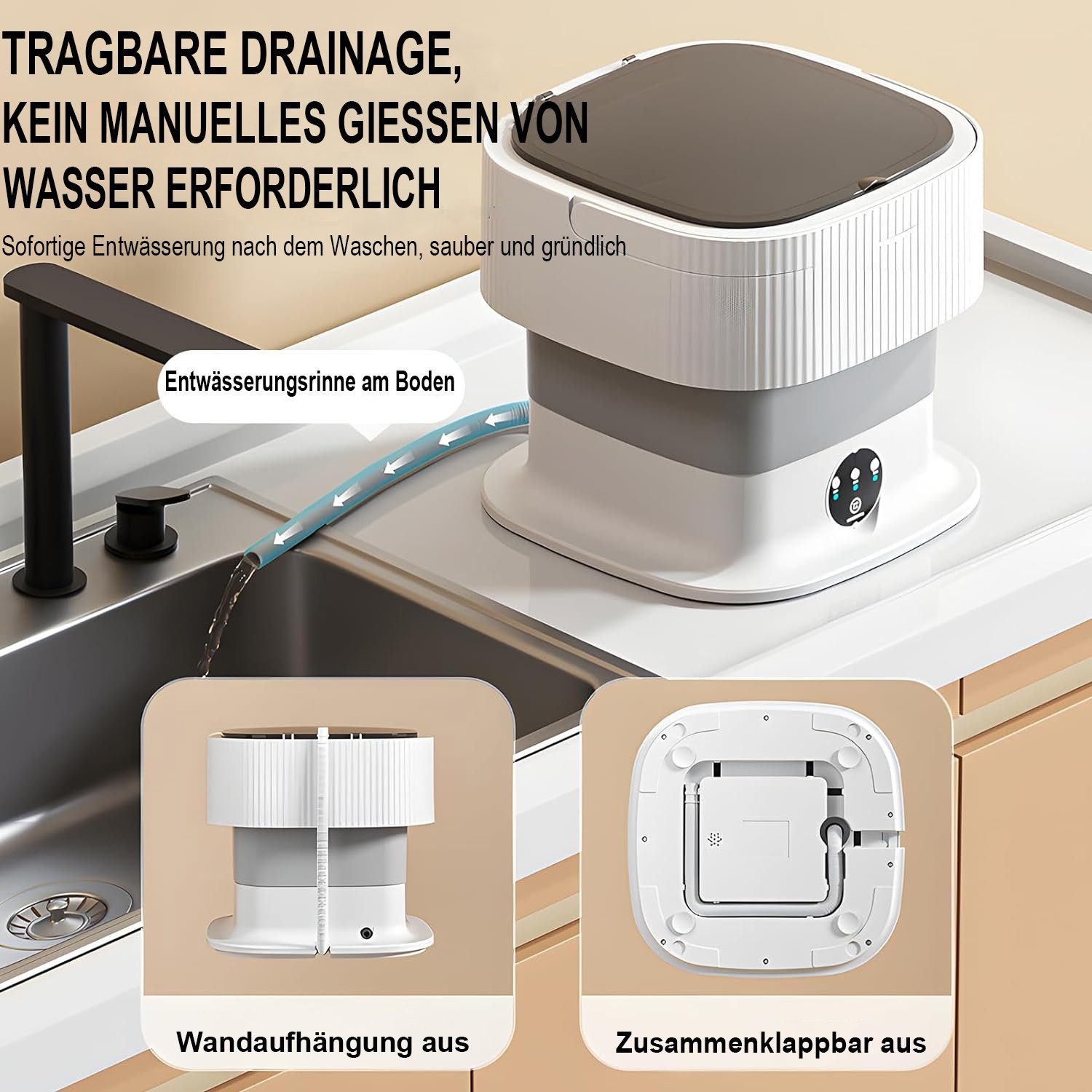 Mutoy Wäscheschleuder Mini Faltbare Waschmaschine,Reisewaschmaschine,Waschautomat bis 2 KG, Camping Mobile Waschmaschine mit Wäscheschleuder mit Ablaufkorb