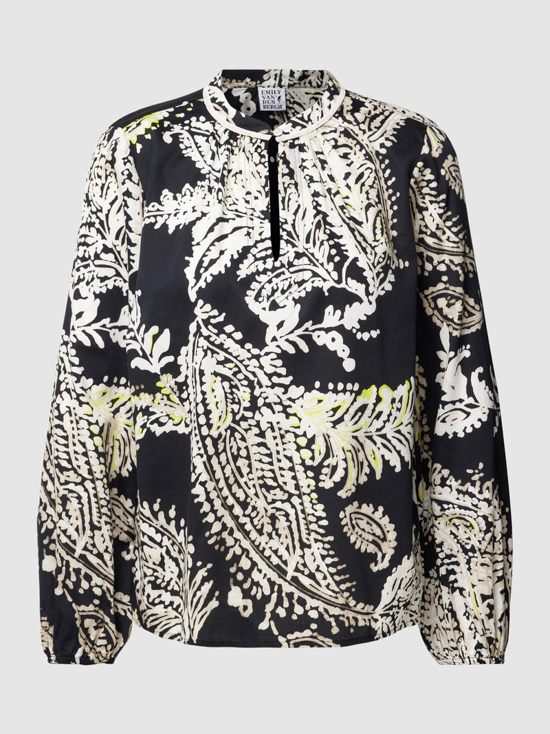 Bluse mit Paisley-Muster und Schlüsselloch-Ausschnitt in schwarz
