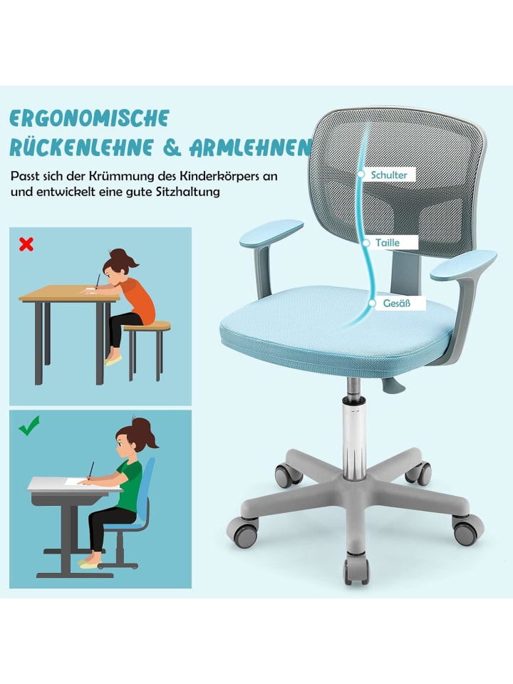 COSTWAY Schreibtischstuhl 3-10 Jahren Drehbar in Blau günstig kaufen onesize