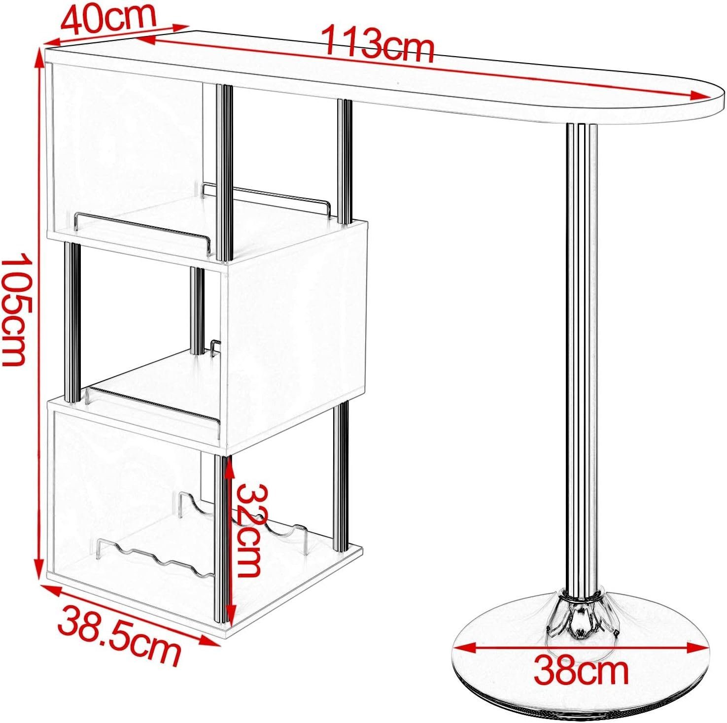 Woltu Bartisch (1-St), Bistrotisch mit 3 Ablagefläche, aus Metall, MDF