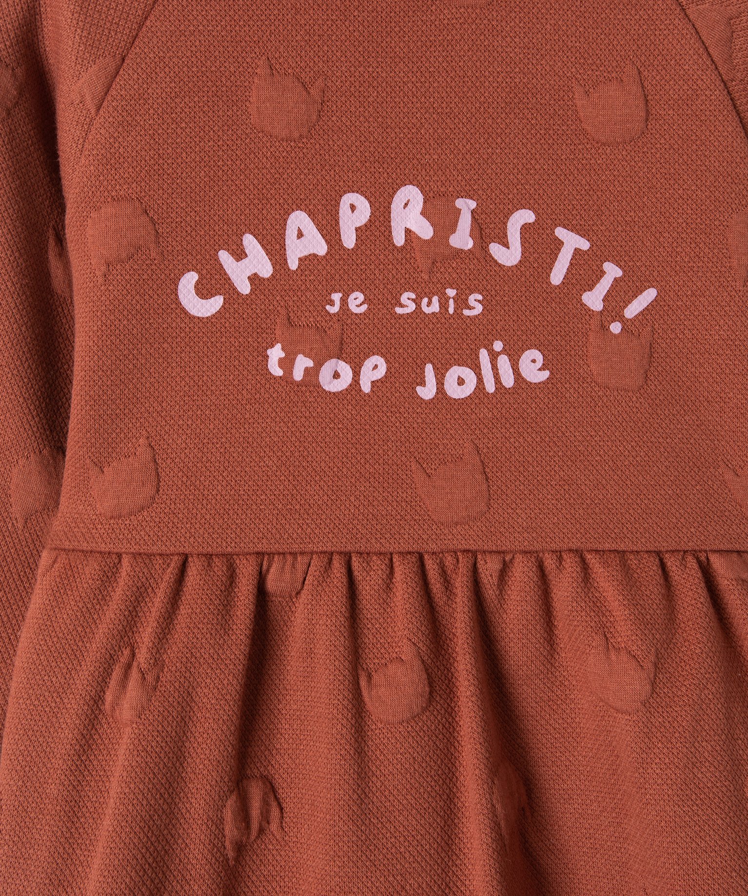 Robe bébé fille en maille à motif chat gaufré marron | GEMO