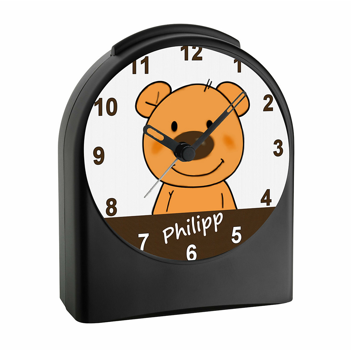 Kinder Funkwecker personalisiert mit Namen Teddy Bär Atom-/Funkuhr, 12-Stunden-Anzeigeformat, Schlummerfunktion, Nachtlicht, Geräuschlos/Ohne Ticken
