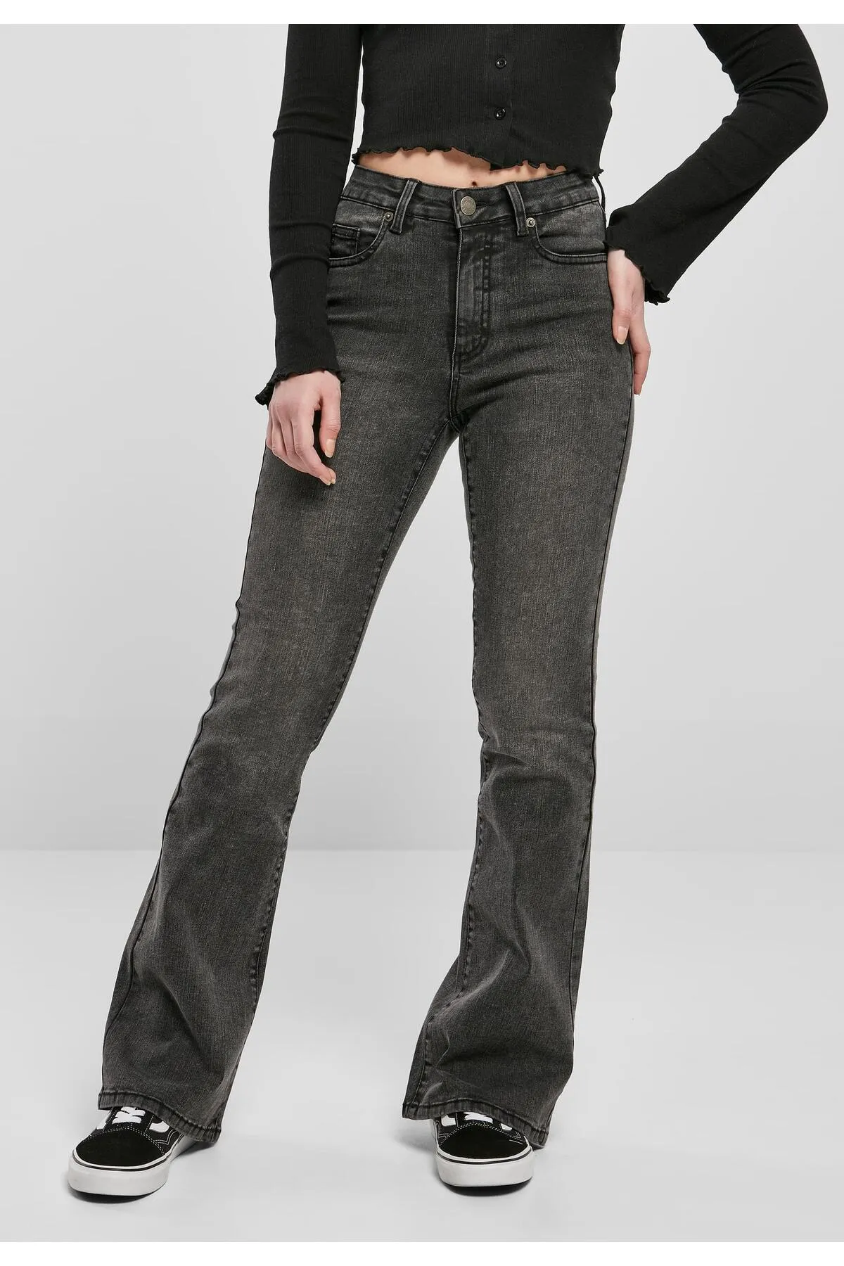 Urban Classics  Damen Jeanshose mit hoher Taille und ausgestelltem Bein