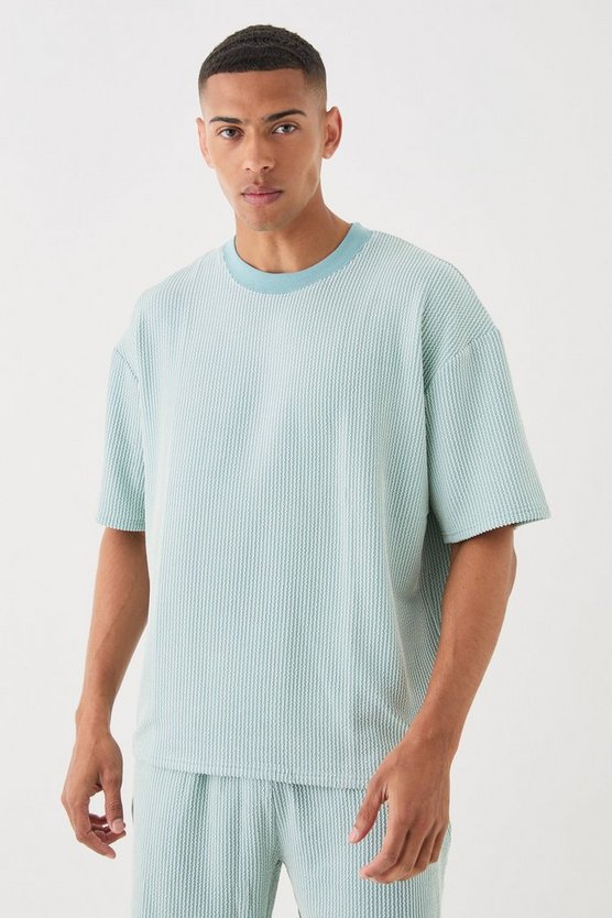 Kastiges strukturiertes Oversize T-Shirt mit Streifen