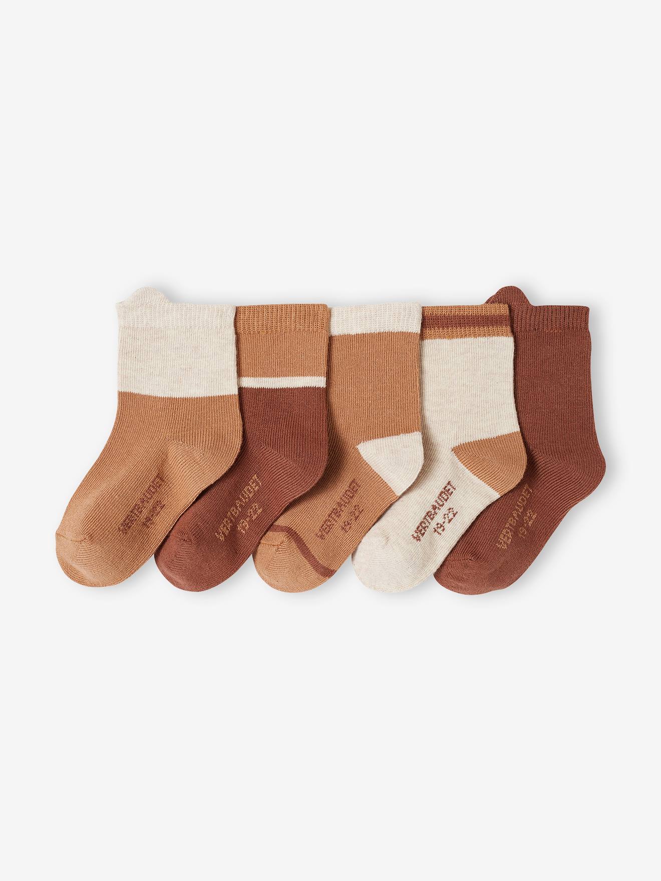 Lot de 5 paires de chaussettes bébé colorblock noisette