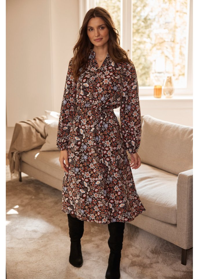 Midi-Kleid mit Taschen und Bindegürtel