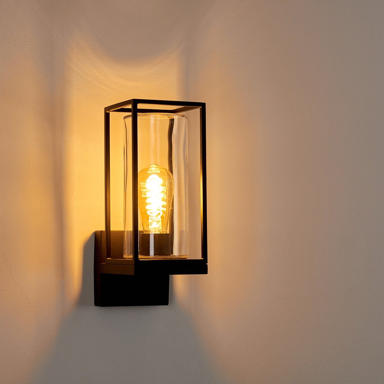 hofstein Außen-Wandleuchte Besana Wandlampe aus Metall, Schwarz, 4 Gläser Bernsteinfarben/Klar, ohne Leuchtmittel, Industrial Style Außenlampe mit Lichteffekt an der Wand, E27, IP44