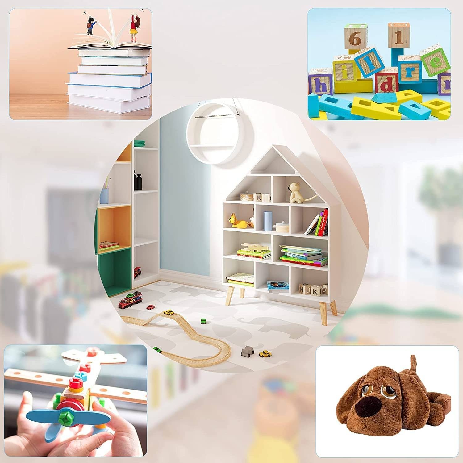 Woltu Bücherregal, 1-tlg., Standregal Hausform Kinderregal mit 5 Ebenen, Weiß