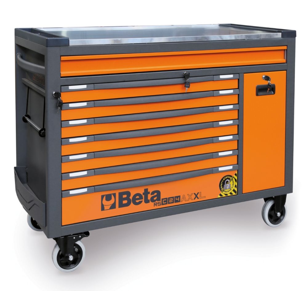 Carrello portautensili Beta 024004781 RSC24AXXL-O con 8 cassetti, colore arancione.