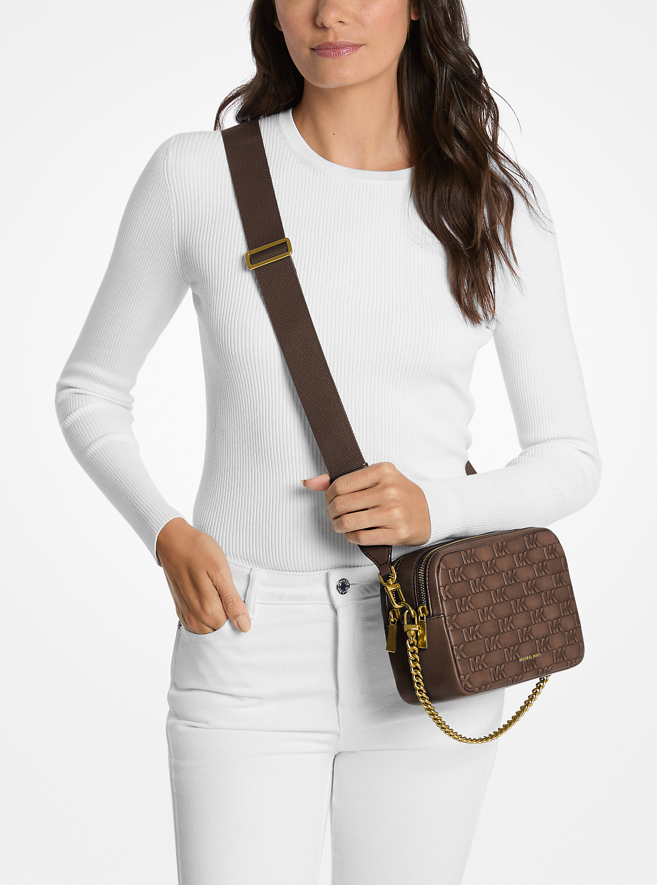 Bryant Medium Logo Embossed Burnished Leather Crossbody Bag - CHOCOLATE