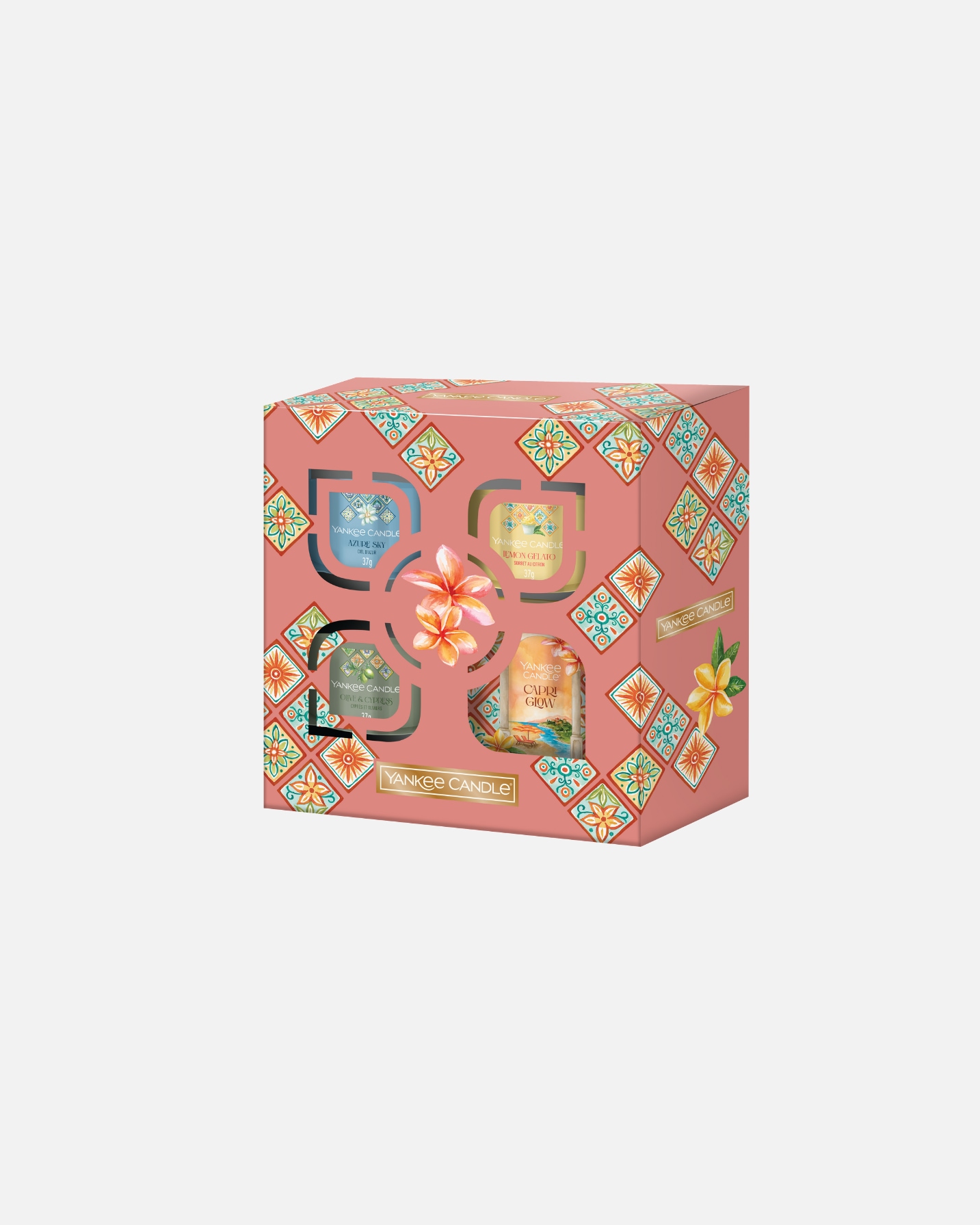 Set de regalo YANKEE CANDLE con 1 vela pequeña y 3 mini velas votivas rellenas.