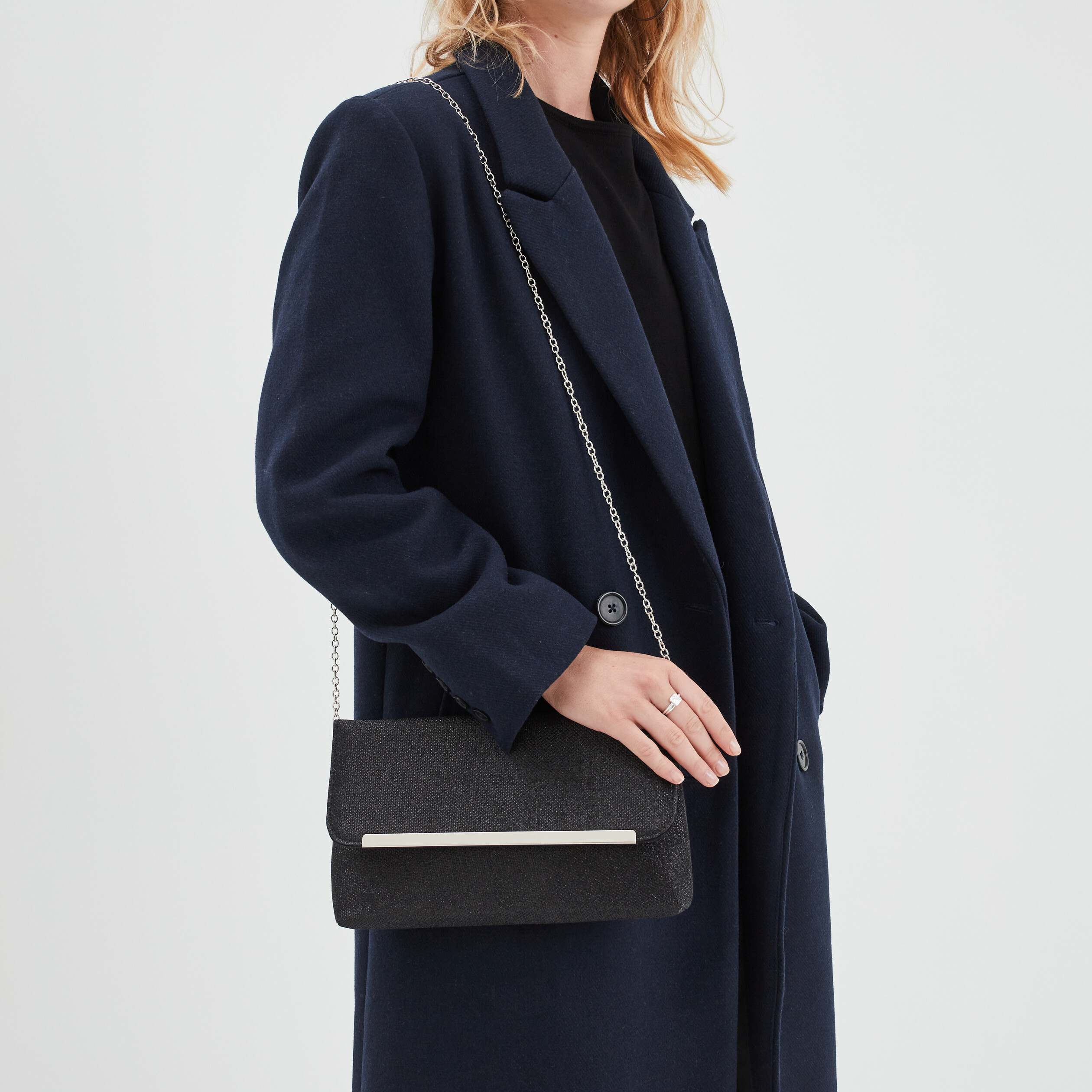 Sac pochette à paillettes noir femme | La Halle