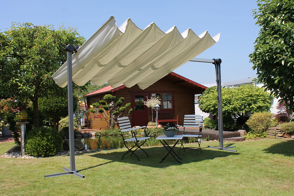 LECO Sonnendach Waved – faltbare Aluminium Terrassenüberdachung 4 x 2,5 m inkl. Schutzhülle, lichtgrau