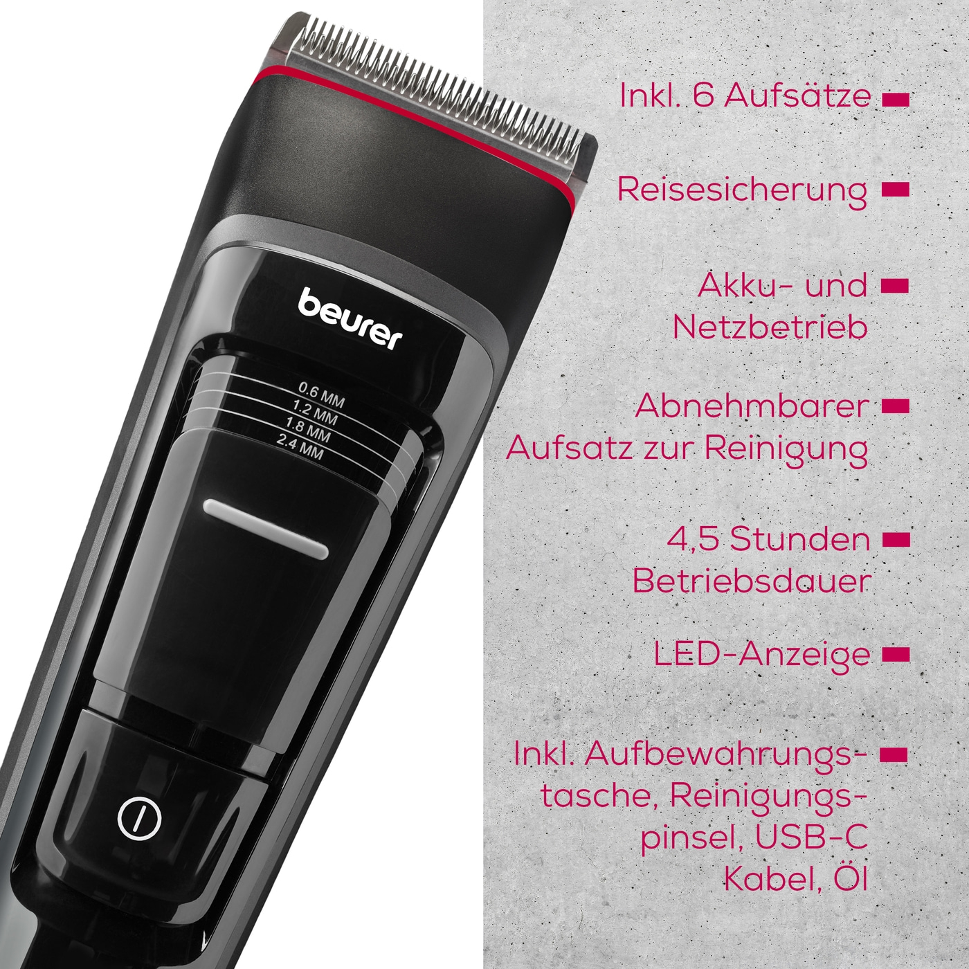 Beurer Haarschneider MN5X-Mit 7 hochwertigen Aufsätzen für schnelles und individuelles Styling