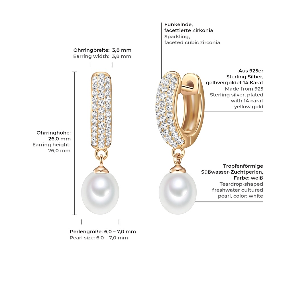 Valero Pearls Créoles en argent Argent sterling Oxyde de zirconium (CZ) Perle de culture d'eau  Boucles d'oreilles