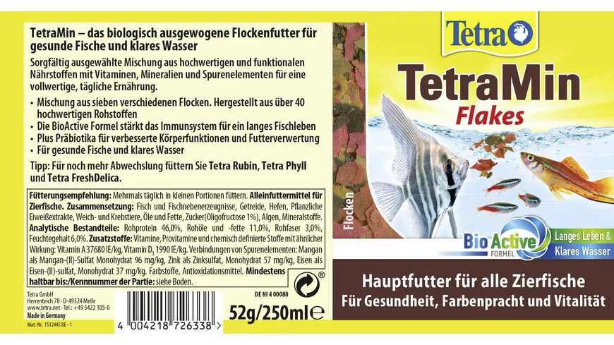Tetra Min Flakes Fischfutter 250 ml