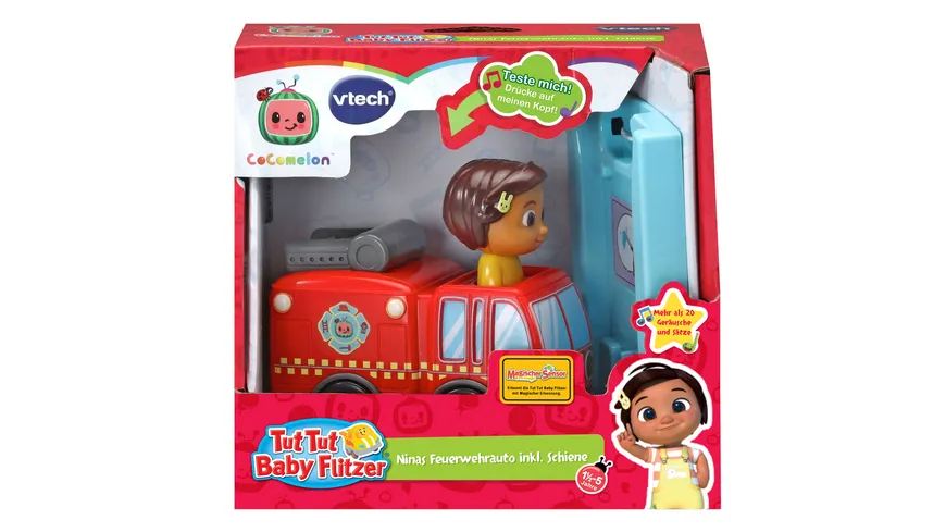 VTech - Tut Tut Baby Flitzer - CoComelon Ninas Feuerwehrauto inkl. Schiene