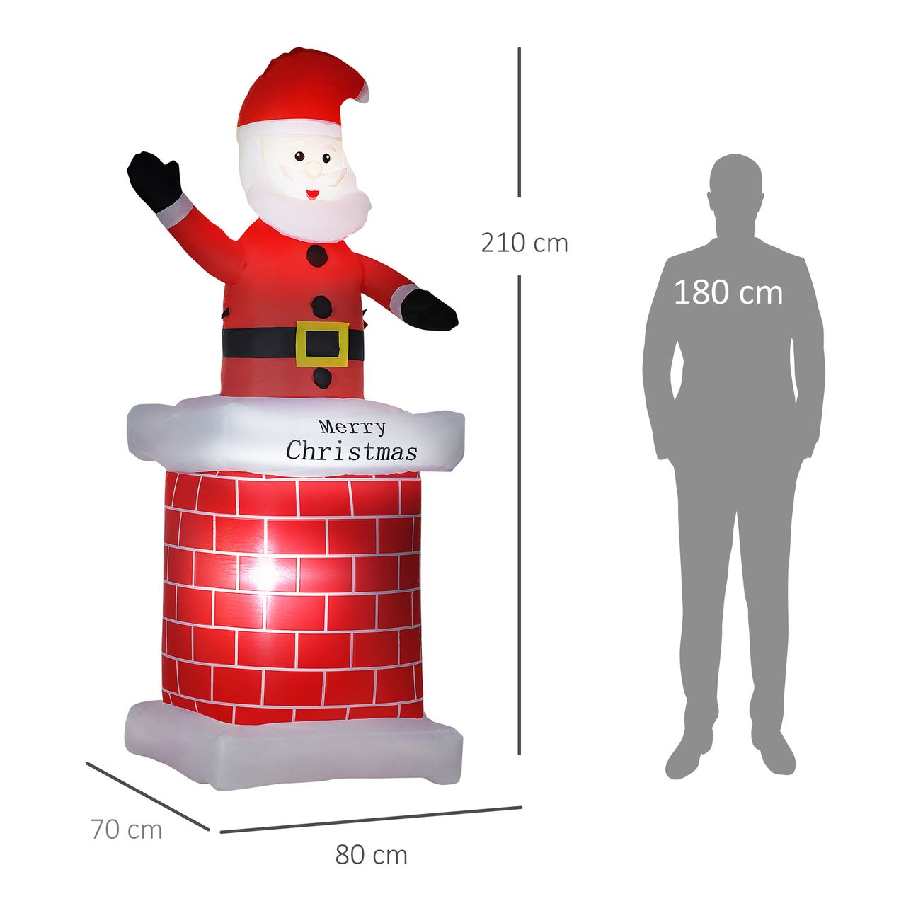HOMCOM Weihnachtsdeko 2,10 m Weihnachtsmann mit Schornstein aufblasbar LED-Licht