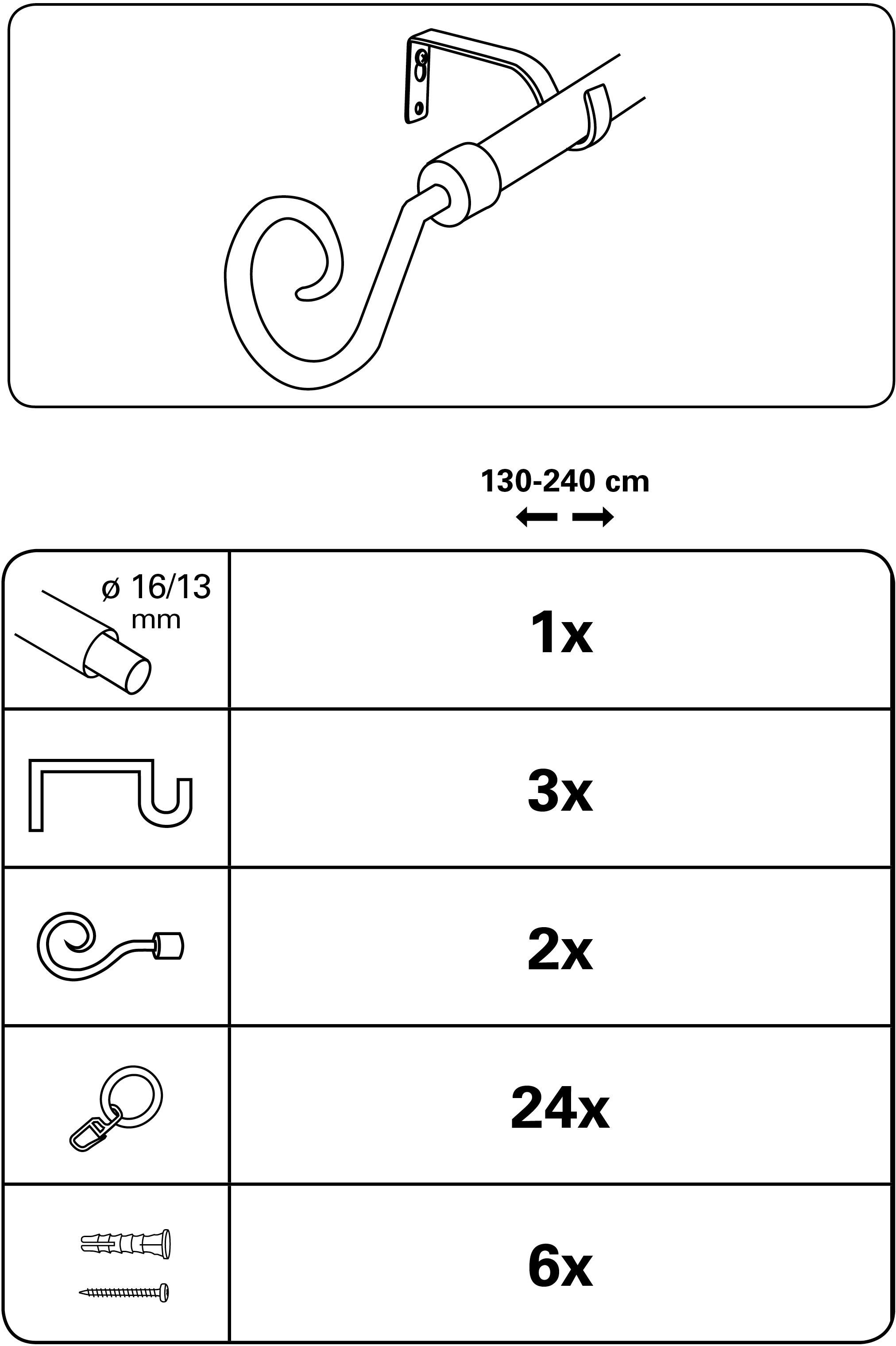 Gardinenstange Gardinenstangen Set Metall, GARDINIA, Ø 16 mm, 1-läufig, ausziehbar, verschraubt, 1-Lauf