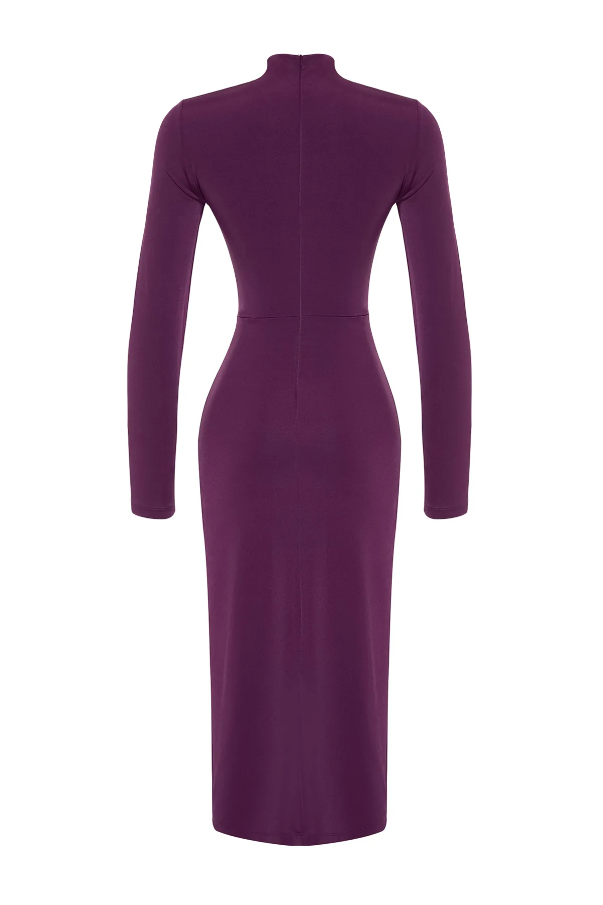 Trendyol Collection  Elegantes, pflaumenfarbenes, gestricktes Abendkleid mit Fensterausschnitt und Ausschnitten TPRAW24EL00143