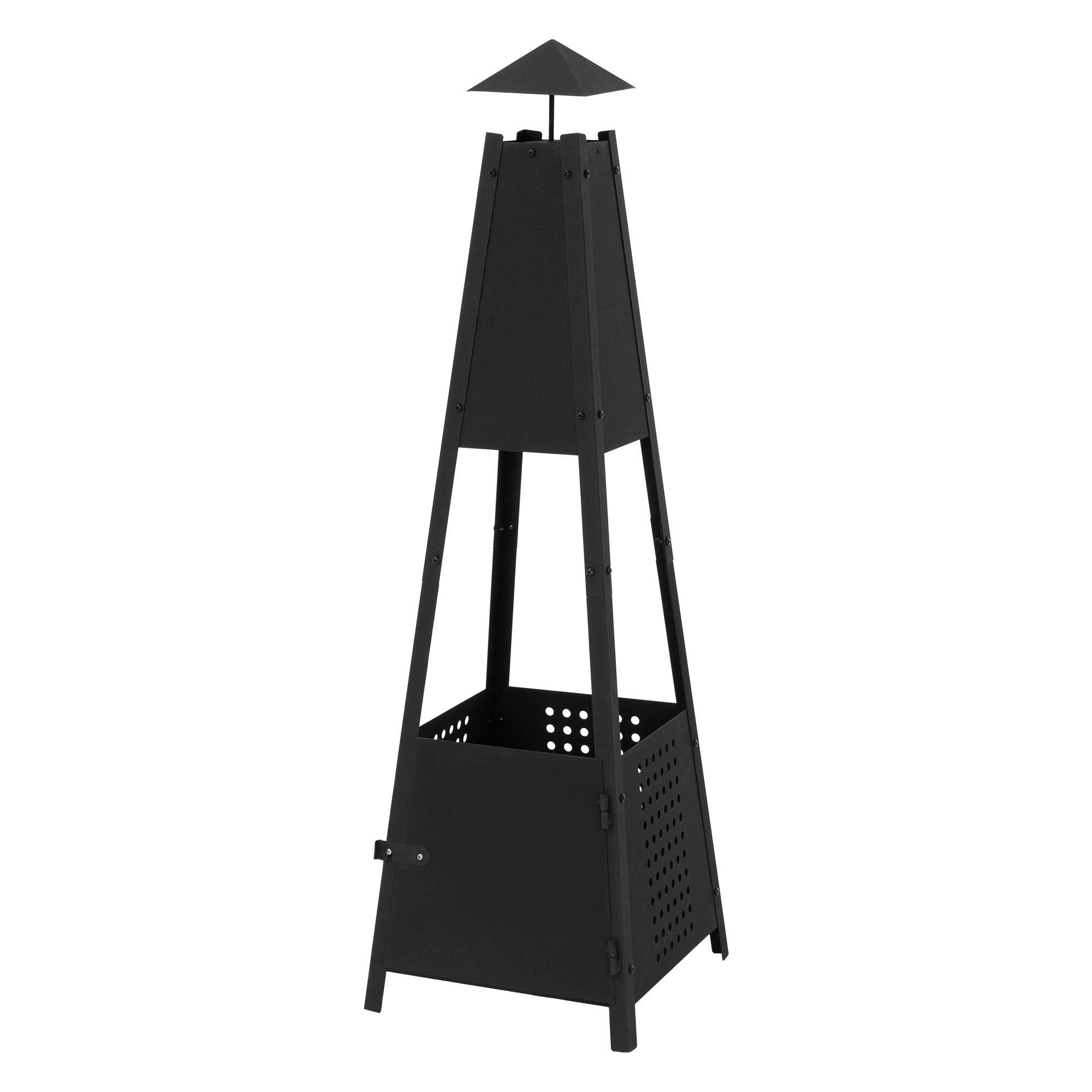 ML-DESIGN Feuerschale Pyramiden Gartenkamin mit Schornstein Terrassenofen/Terrassenkamin, Metall Schwarz 100cm hoch Outdoor für Terrasse, Garten & Camping