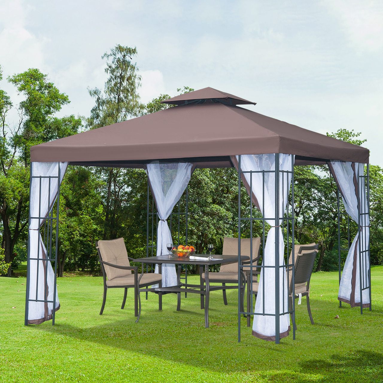 Outsunny Pavillon Gartenpavillon Partyzelt Gartenzelt Festzelt Doppeldach 3x3 m