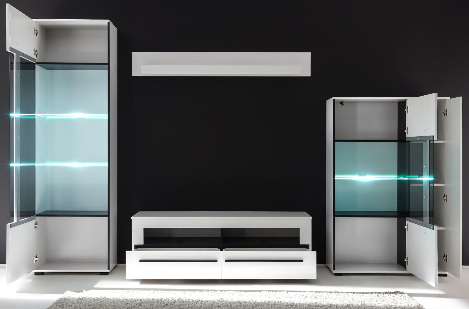 Furn.Design Wohnwand Design-D, (Schrankwand 4-teilig, ca. 310 x 200 cm), weiß Hochglanz