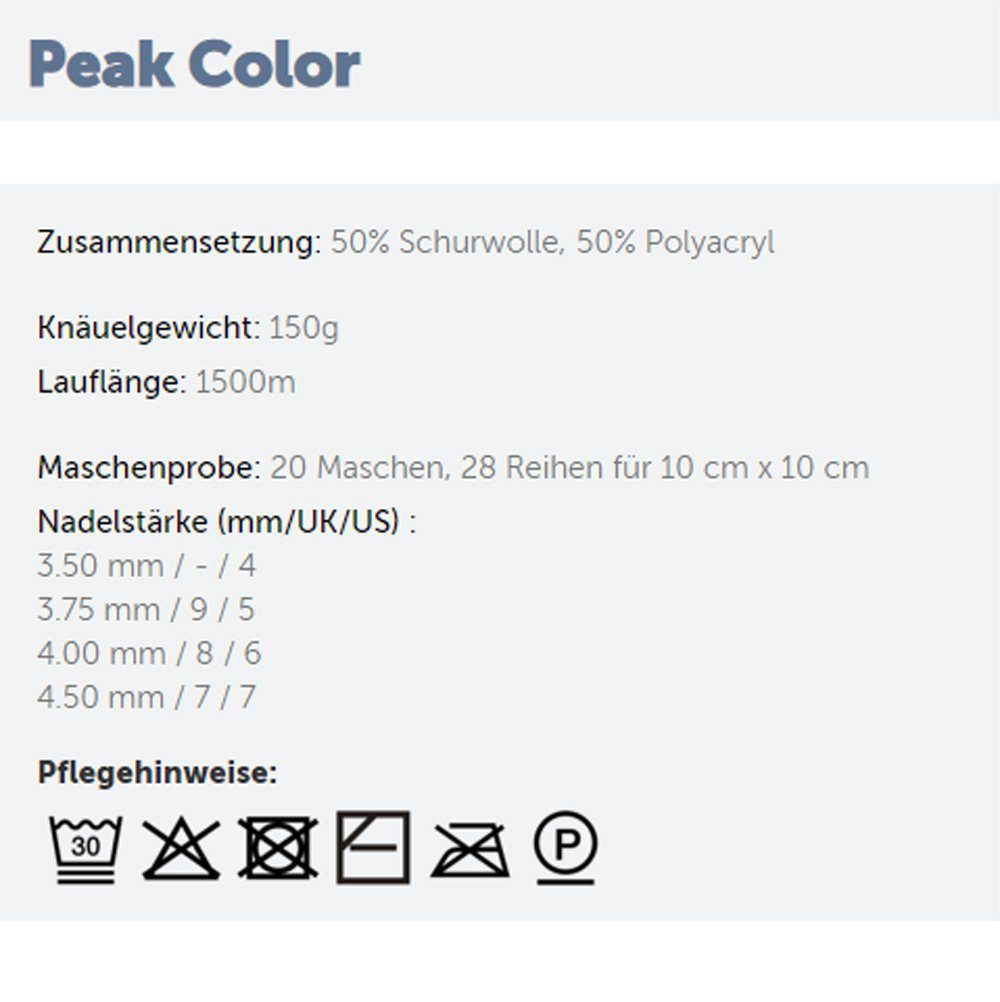 Schachenmayr Peak Color Wolle mit Farbverlauf zum Stricken & Häkeln Häkelwolle, 150,00 m (50g Farbverlaufswolle, Strickgarn, Handstrickgarn, Strickwolle), Dochtgarn