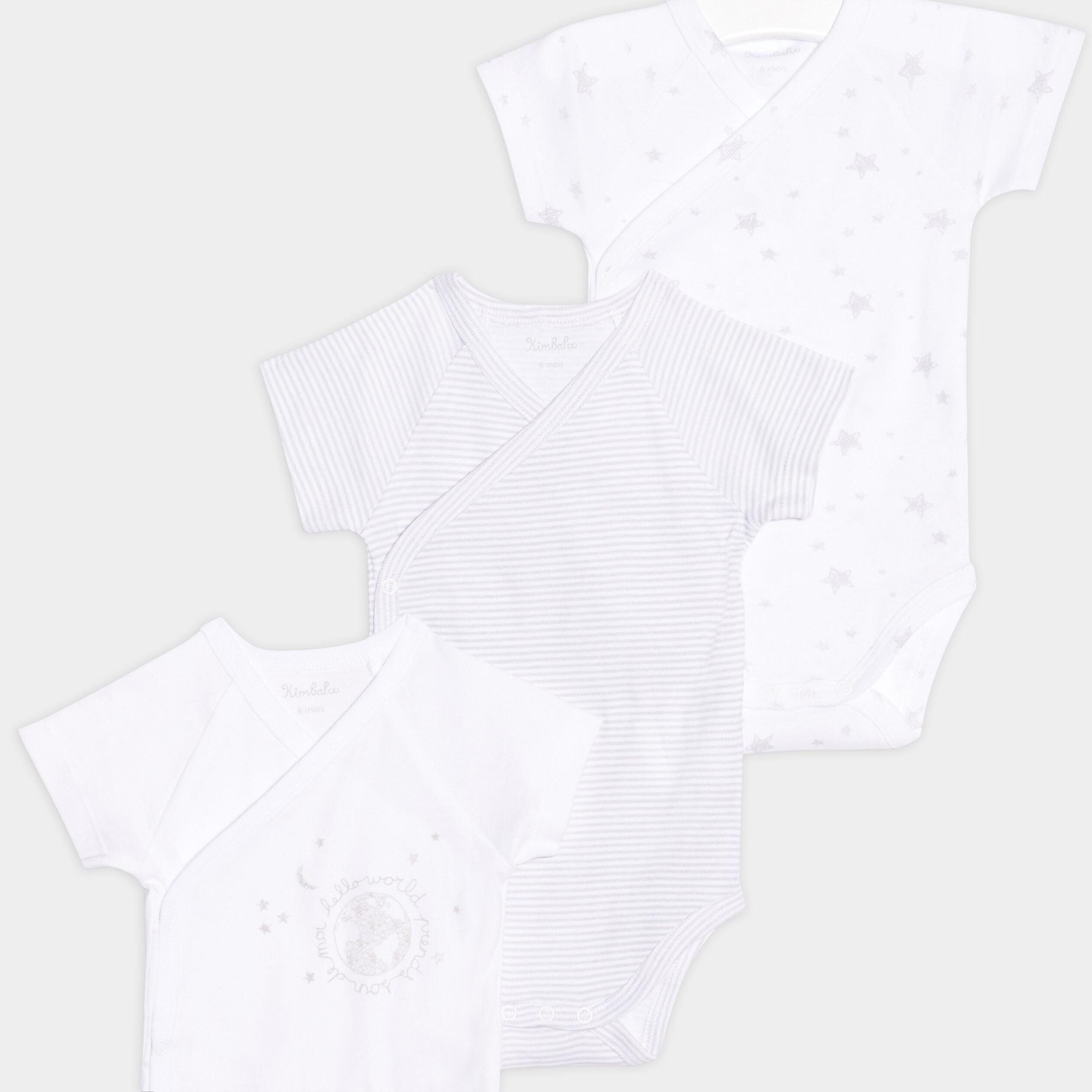 Lot 3 bodies coton manches courtes blanc mixte | La Halle