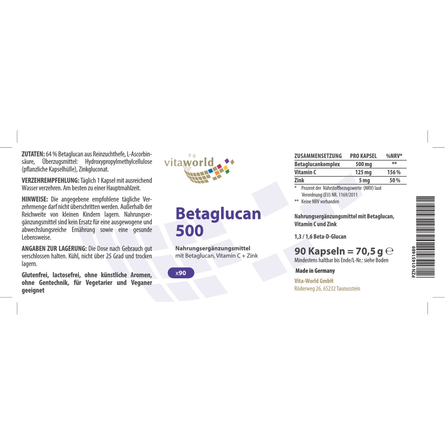 BETA-GLUCAN 500+Vitamin C+Zink Kapseln