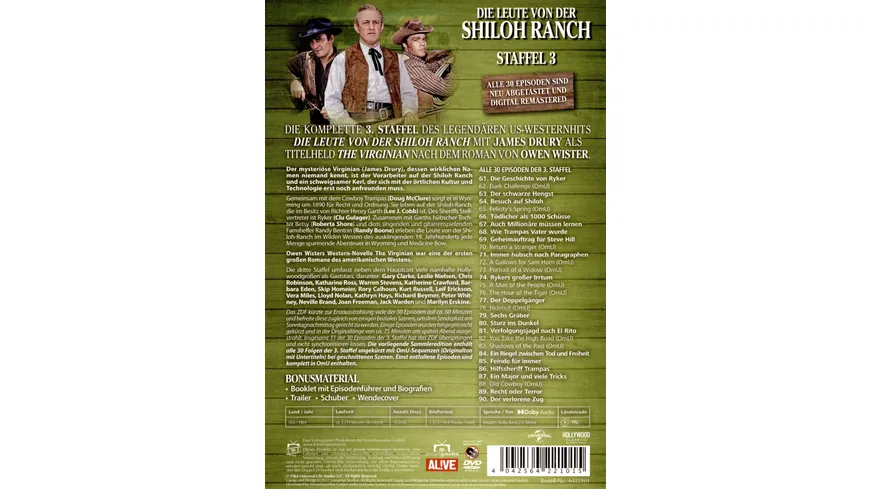 Die Leute von der Shiloh Ranch - Staffel 3 (HD-Remastered) (The Virginian: Extended Edition) (Fernsehjuwelen)  [10 DVDs]