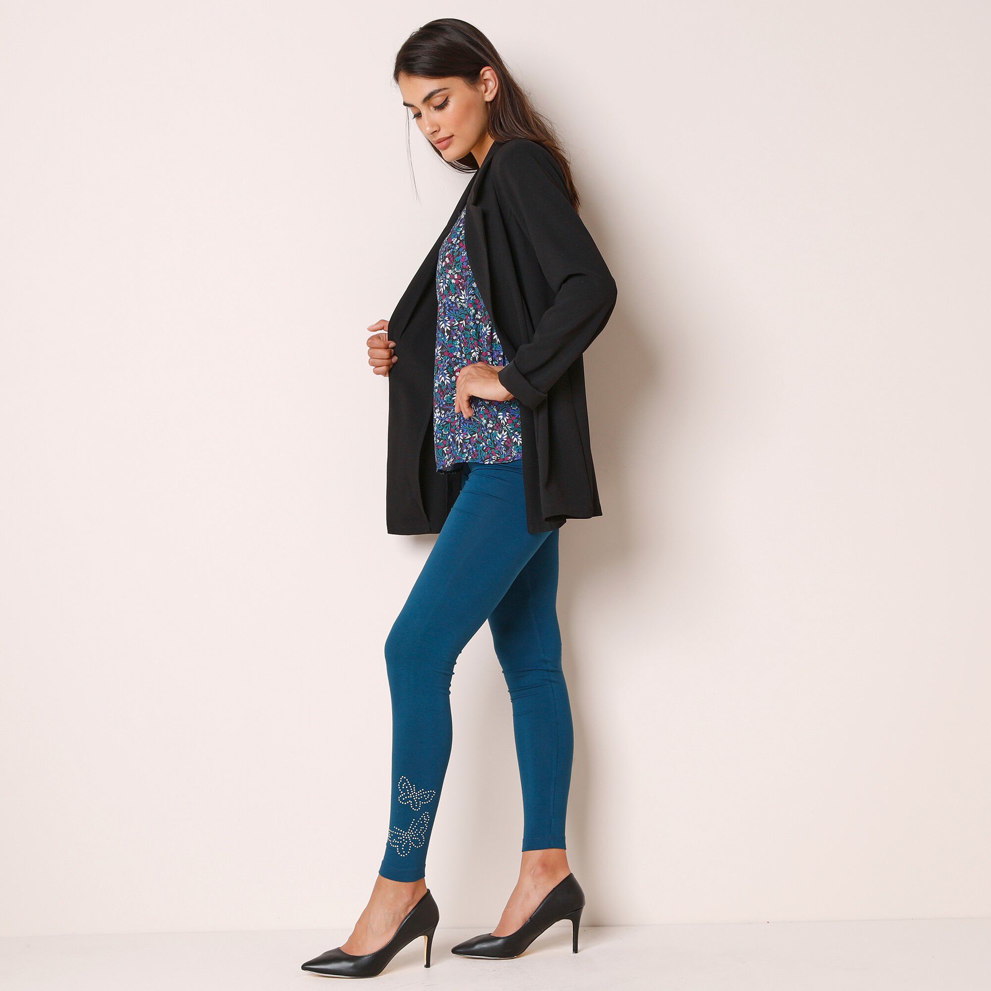 Legging motif papillons effet strass, taille élastiquée