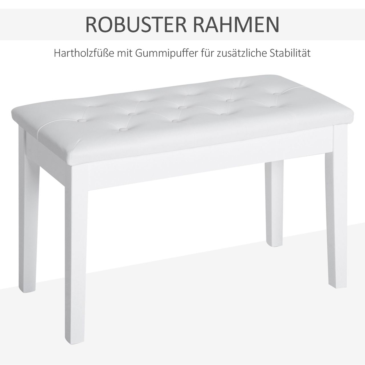 HOMCOM Klavierhocker Klavierbank traditionellen Landhausstil kosmetischer Hocker Stauraum Gummiholz Kunstleder Weiß 76 x 36 x 50 cm