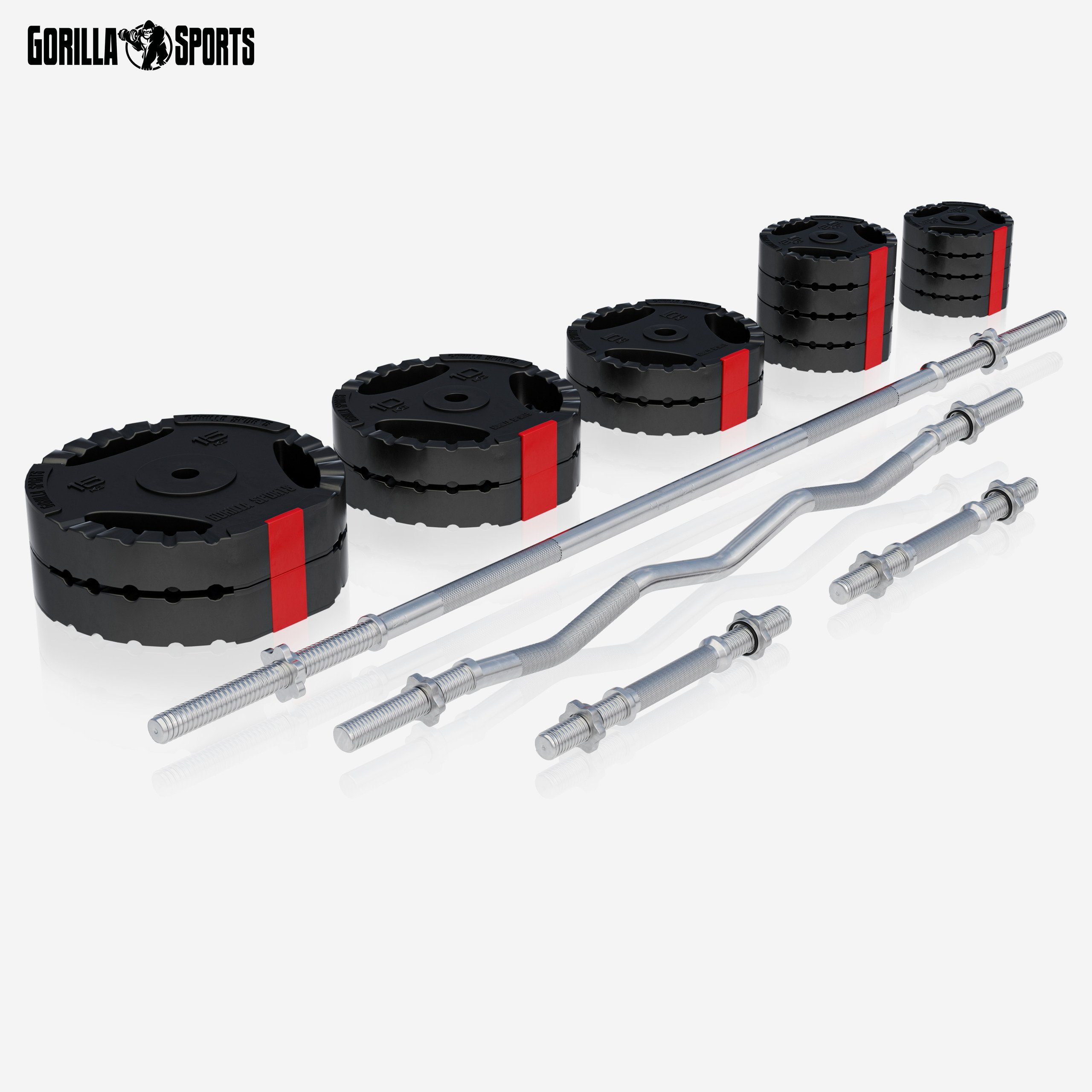 GORILLA SPORTS Kraftstation Hantelbank - Hantelset 100 kg, Ablage, Verstellbar - Trainingsbank