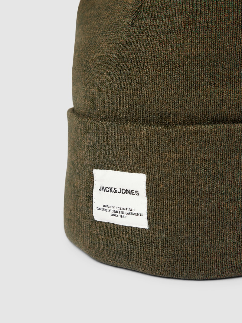 Beanie in unifarbenem Design mit breitem Umschlag in dunkelgrün