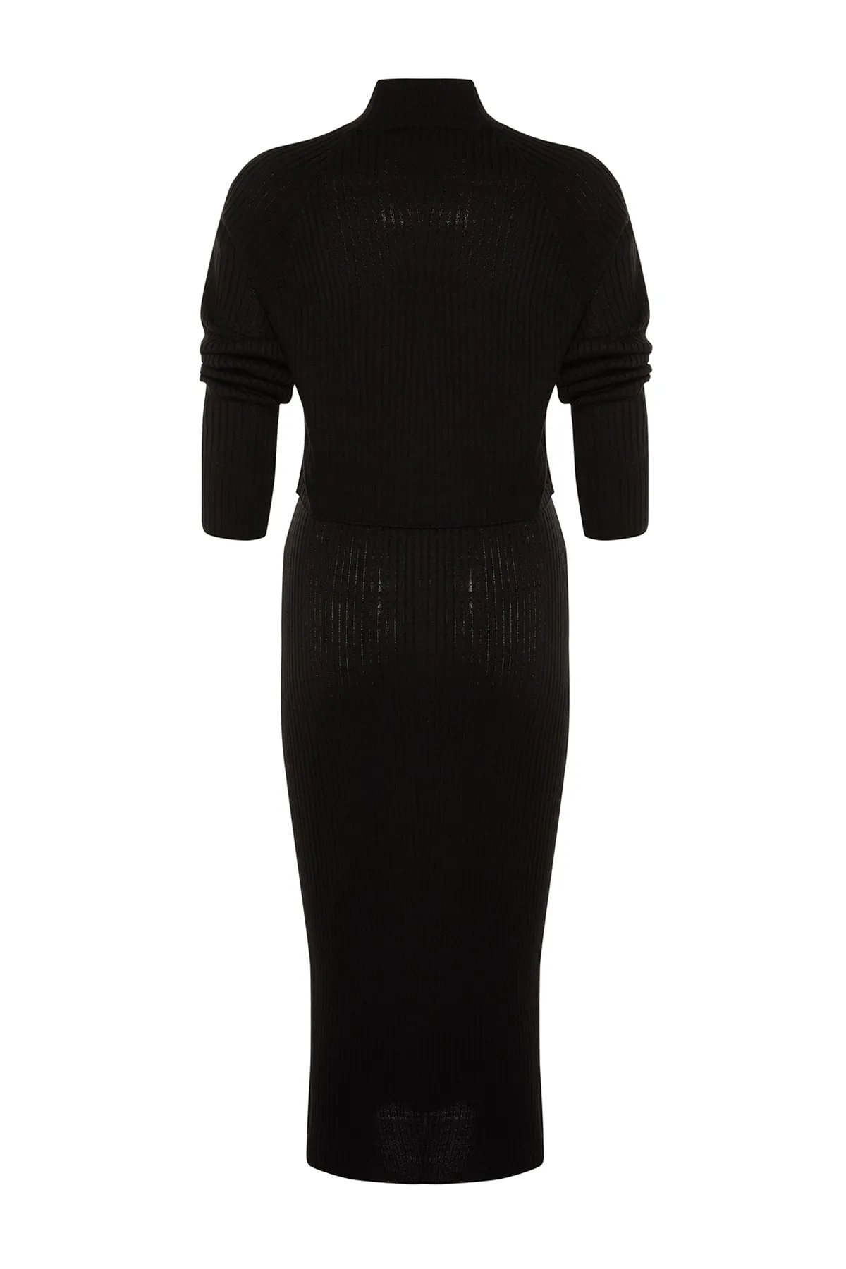 Trendyol Collection  Schwarzes, kurzes Basic-Set aus Strickoberteil und -unterteil mit Rock TWOAW23AU00170