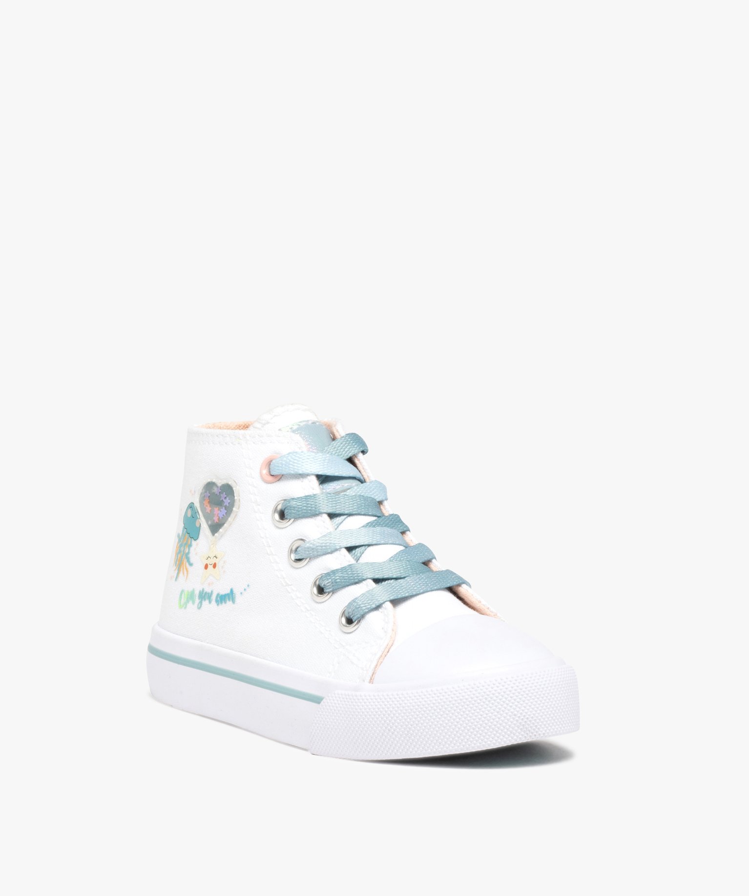 Baskets fille montantes en toile thème océan blanc | GEMO