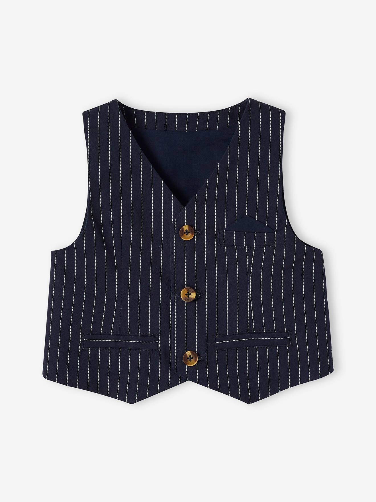 Veste sans manches en lin et coton bébé de cérémonie encre rayé