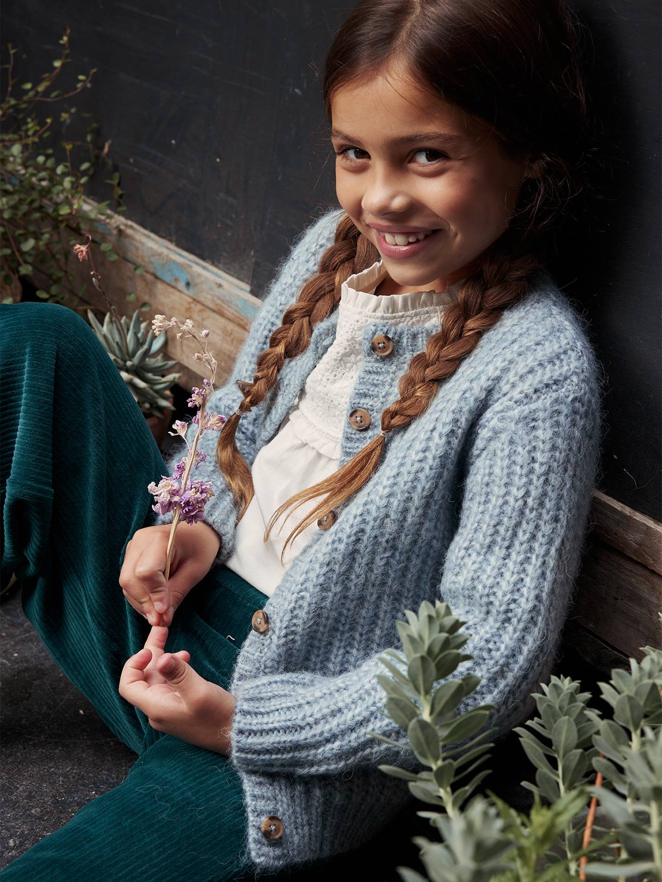 Gilet loose en maille mousseuse fille lilas
