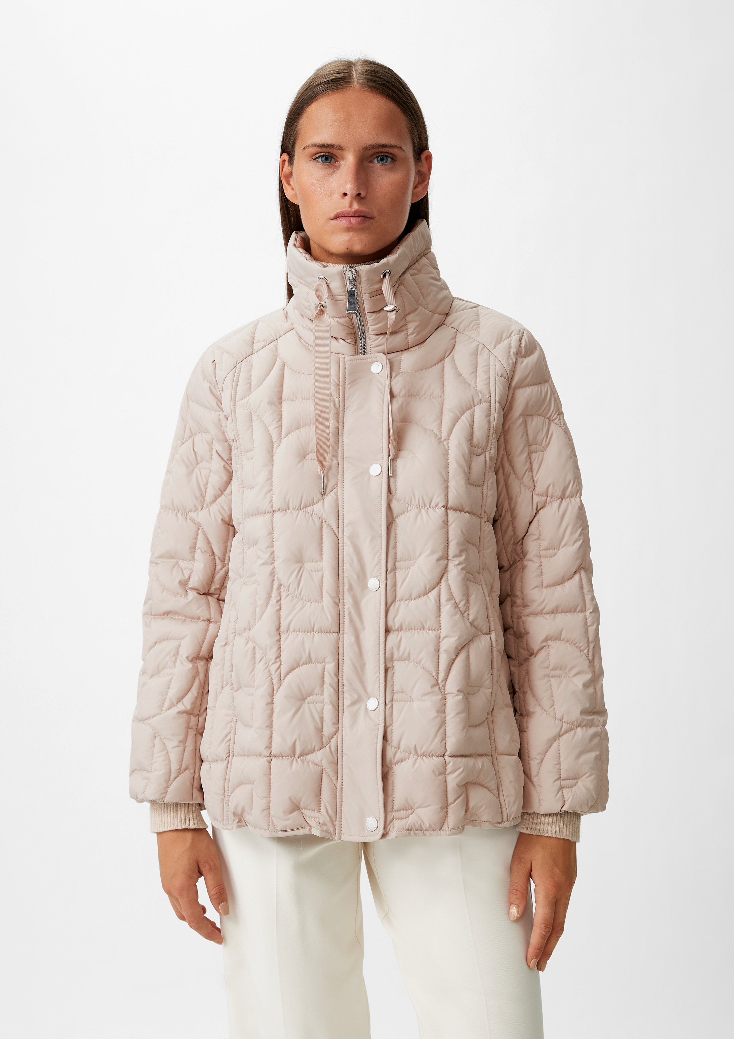 Logo-Steppjacke mit Stehkragen - beige